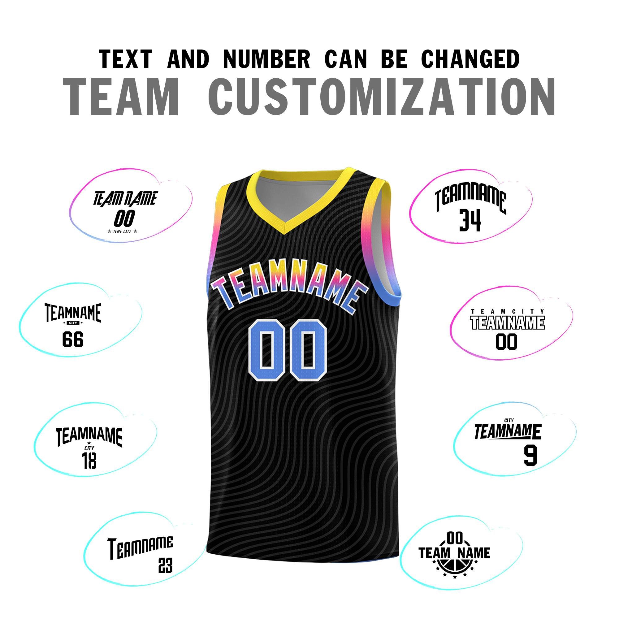 Custom Black Gold Wave Pattern Sports Uniform Basketball Jersey