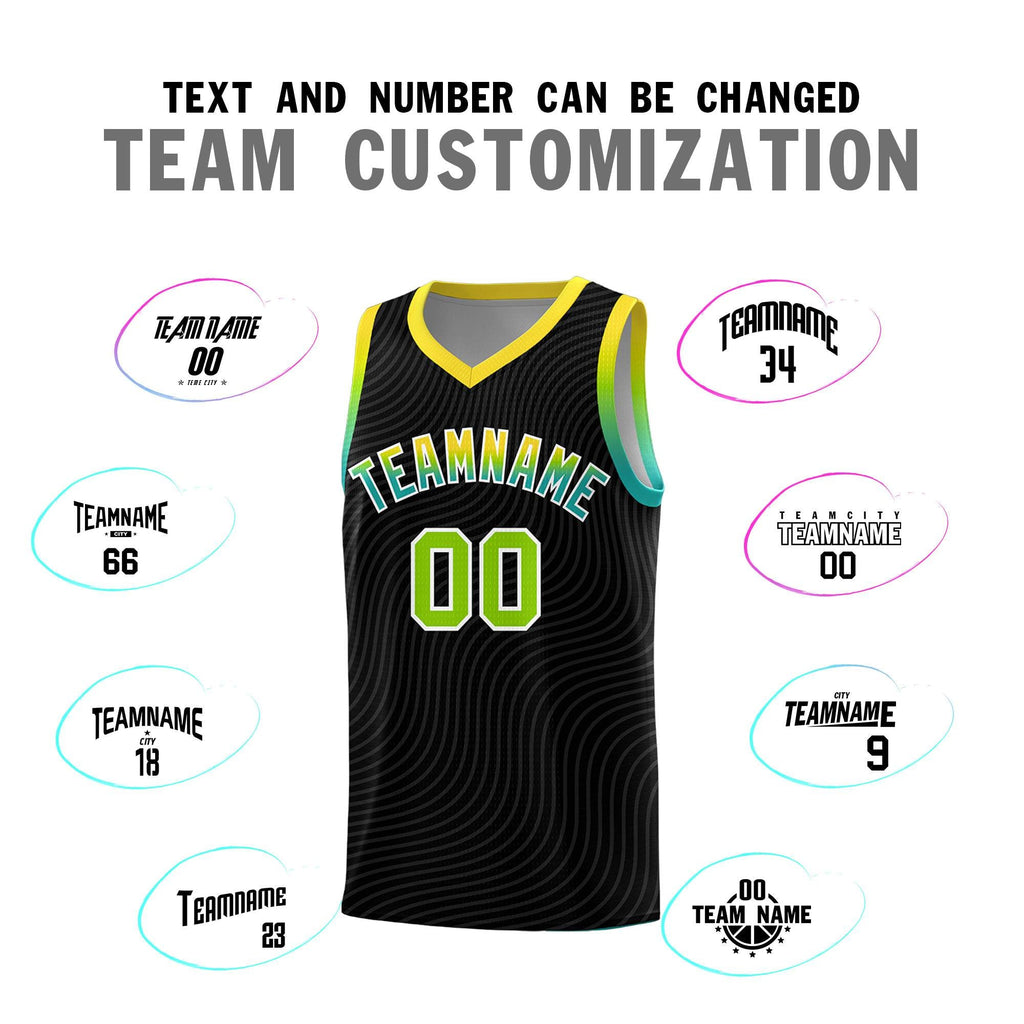 Custom Black Gold Wave Pattern Sports Uniform Basketball Jersey