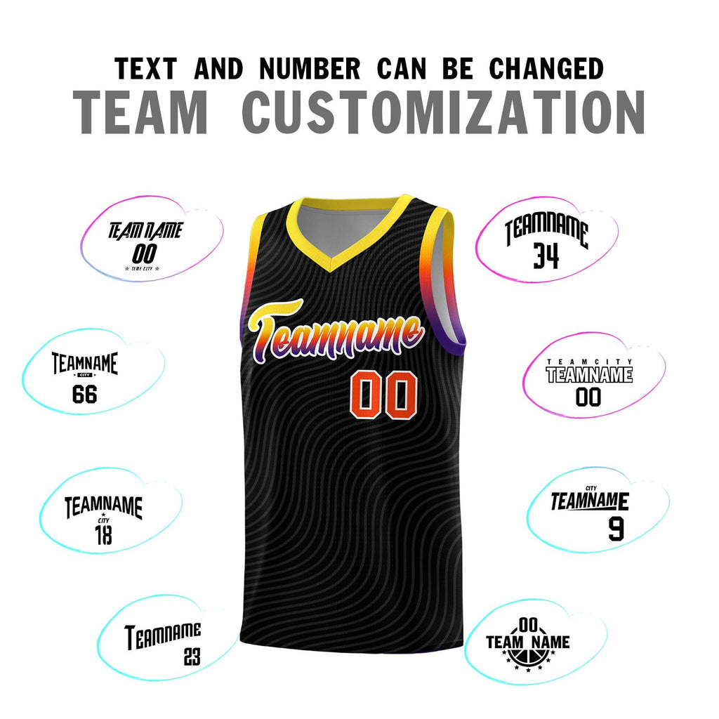 Custom Black Gold Wave Pattern Sports Uniform Basketball Jersey