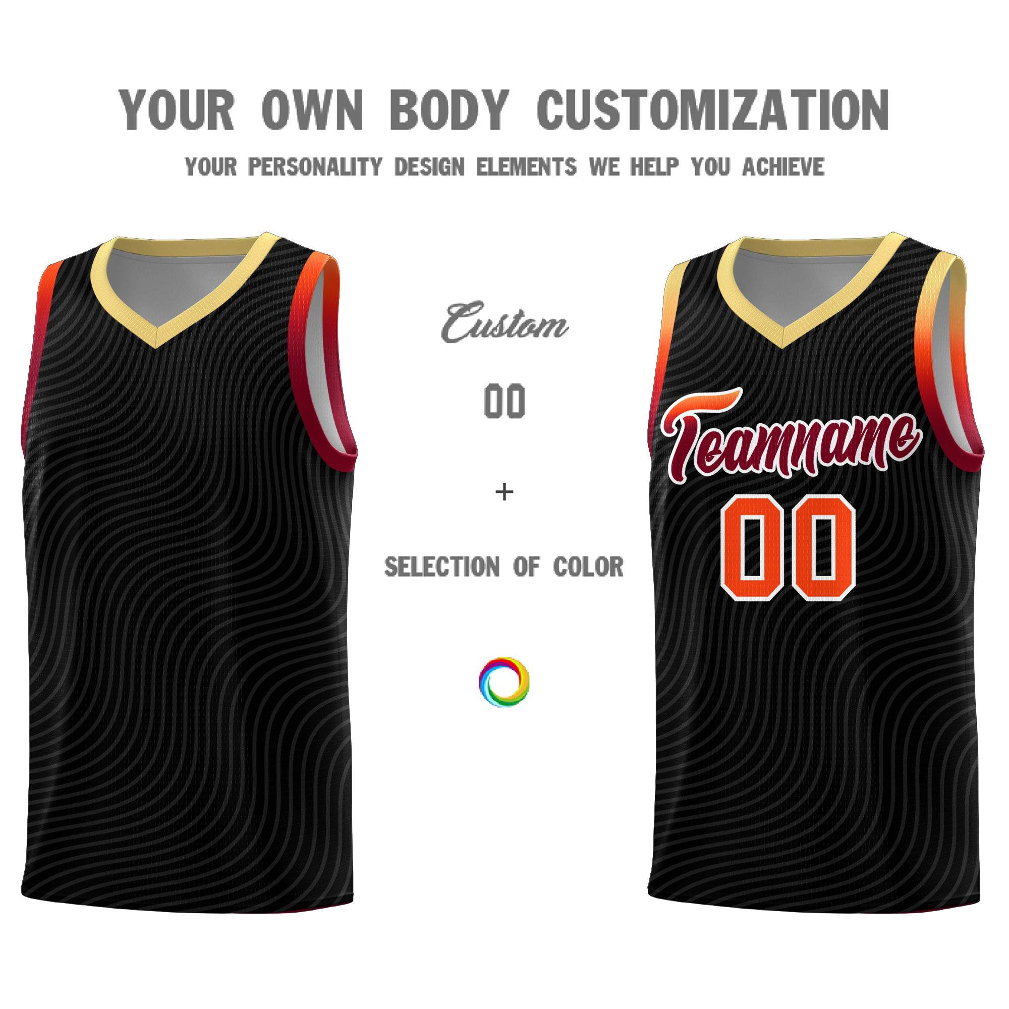 Custom Black Khaki Wave Pattern Sports Uniform Basketball Jersey