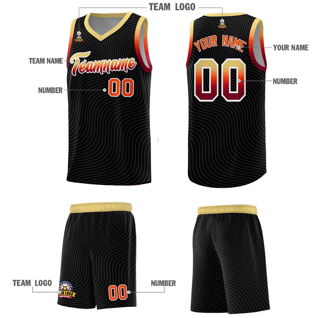 Custom Black Khaki Wave Pattern Sports Uniform Basketball Jersey