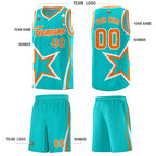 Custom Aqua Shoulder Stars Graffiti Pattern Sets Basketball Jersey