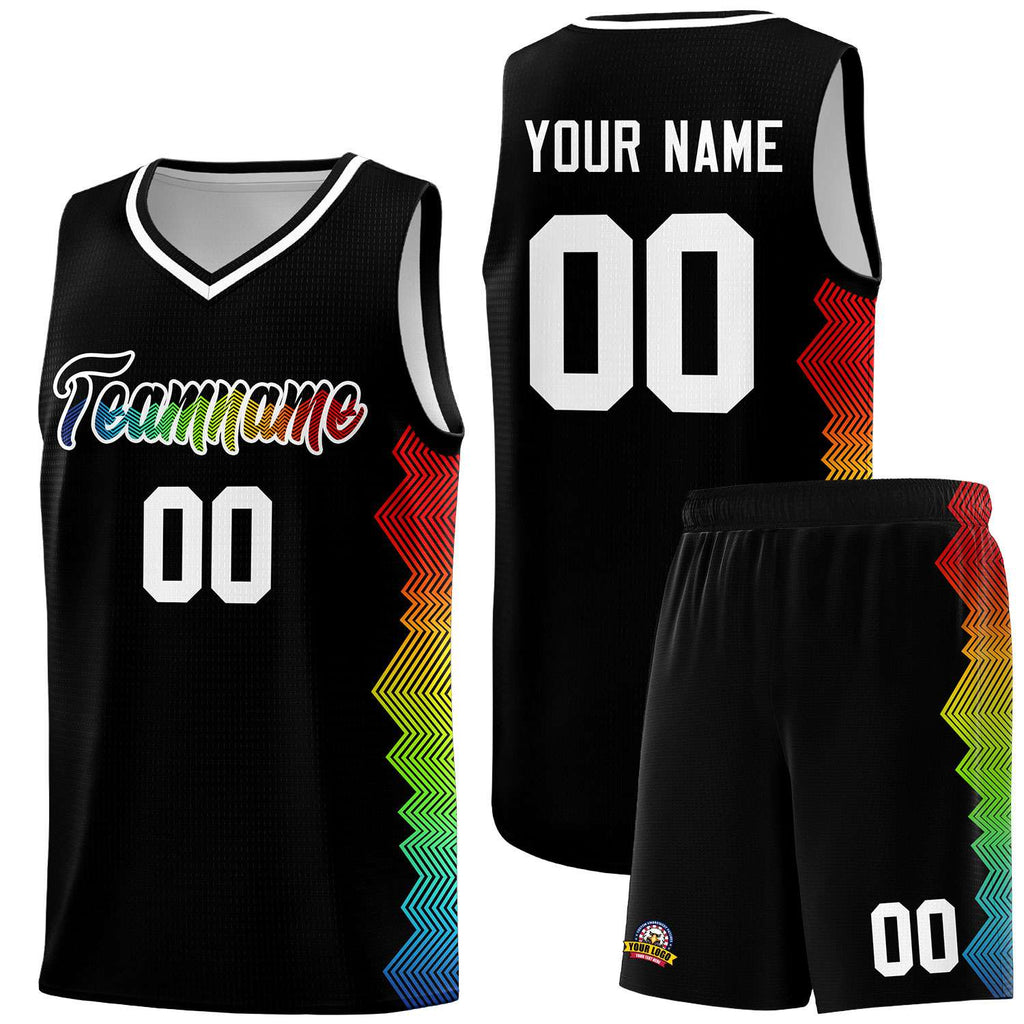Custom Black Denver Nuggets Rainbow Side Sports Uniform Basketball Jersey
