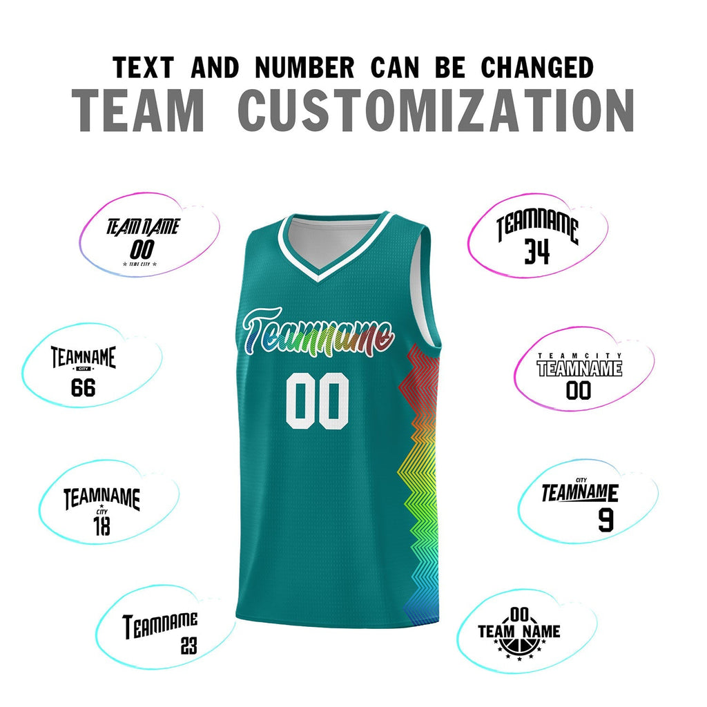 Custom Aqua Denver Nuggets Rainbow Side Sports Uniform Basketball Jersey