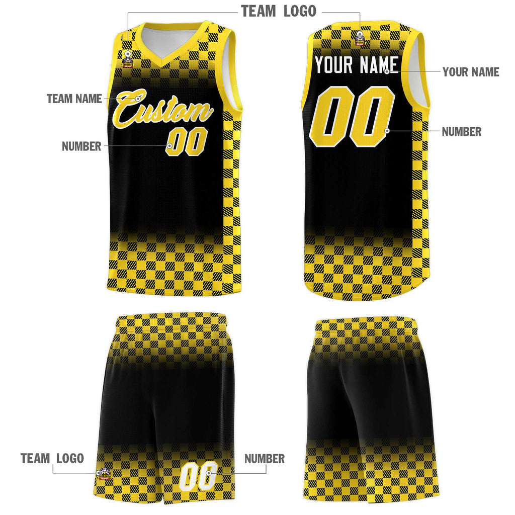 Custom Black Gold Classic Plaid Pattern Sports Uniform Basketball Jersey