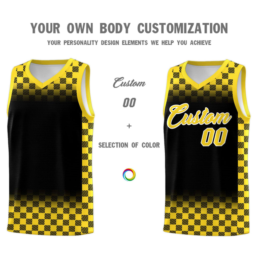 Custom Black Gold Classic Plaid Pattern Sports Uniform Basketball Jersey