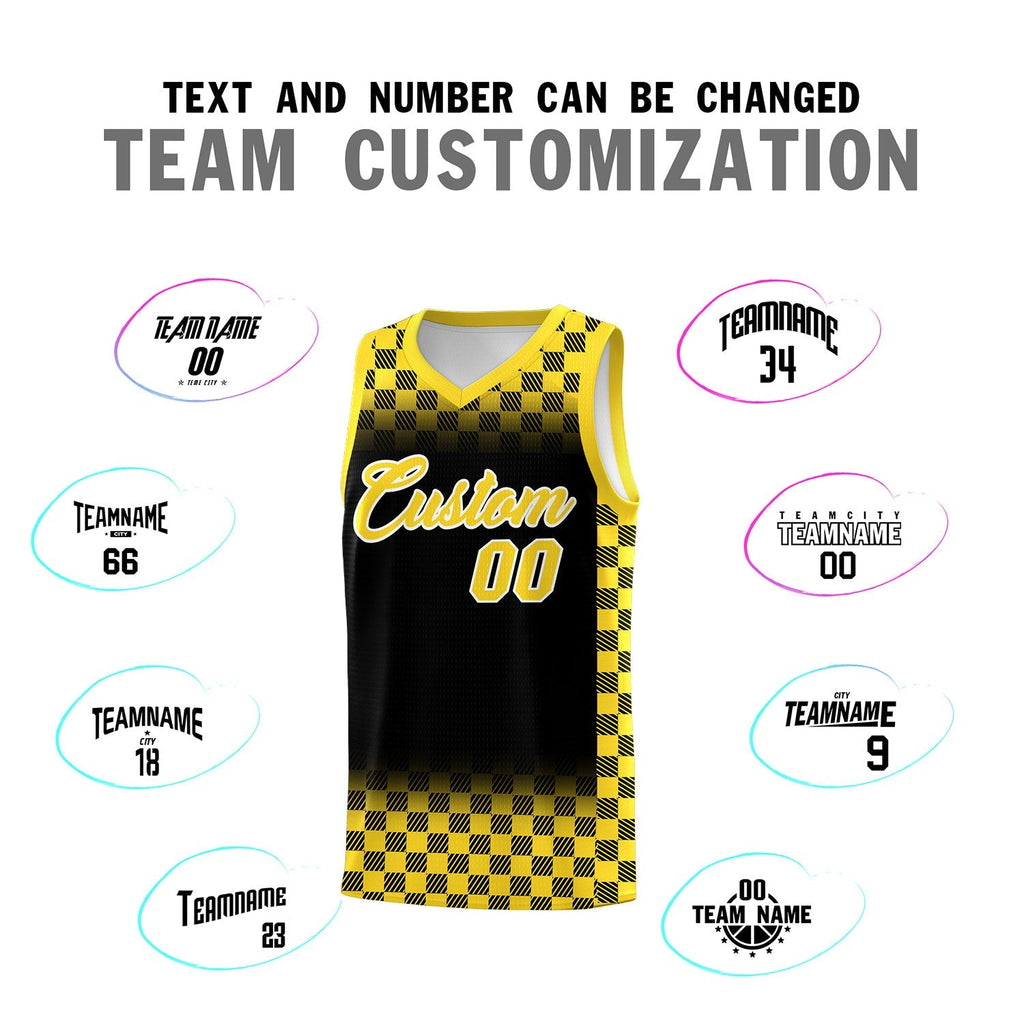 Custom Black Gold Classic Plaid Pattern Sports Uniform Basketball Jersey