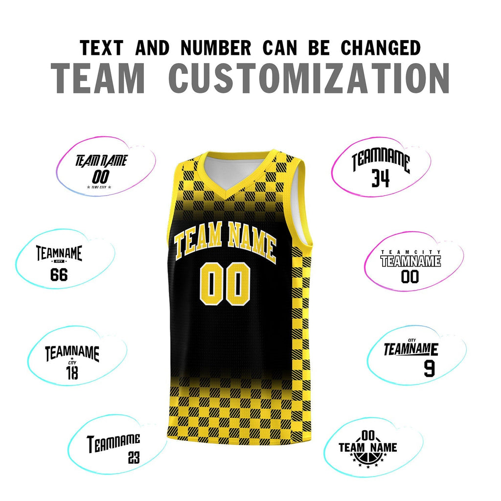 Custom Black Gold Classic Plaid Pattern Sports Uniform Basketball Jersey