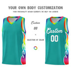 Custom Aqua Side Flame Pattern Fashion Sports Uniform Basketball Jersey