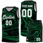 Custom Black Kelly Green Graffiti Pattern Fluids Style Sports Uniform Basketball Jersey Sets