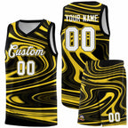 Custom Black Gold Graffiti Pattern Fluids Style Sports Uniform Basketball Jersey Sets