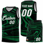 Custom Black Kelly Green Graffiti Pattern Fluids Style Sports Uniform Basketball Jersey Sets