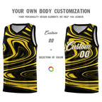 Custom Black Gold Graffiti Pattern Fluids Style Sports Uniform Basketball Jersey Sets