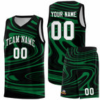 Custom Black Kelly Green Graffiti Pattern Fluids Style Sports Uniform Basketball Jersey Sets