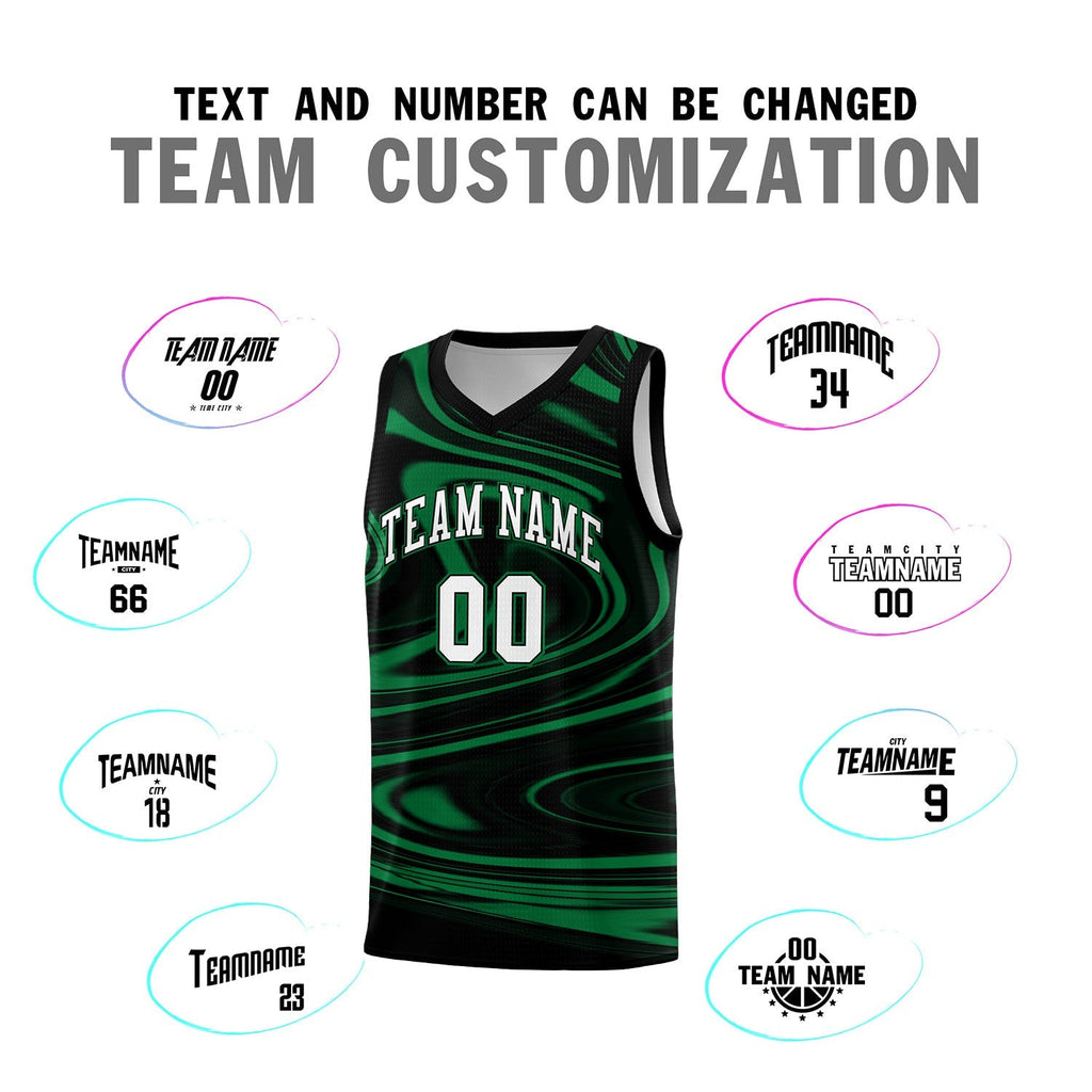 Custom Black Kelly Green Graffiti Pattern Fluids Style Sports Uniform Basketball Jersey Sets