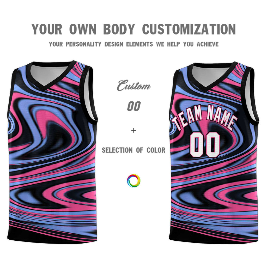 Custom Black Light Blue Graffiti Pattern Fluids Style Sports Uniform Basketball Jersey Sets