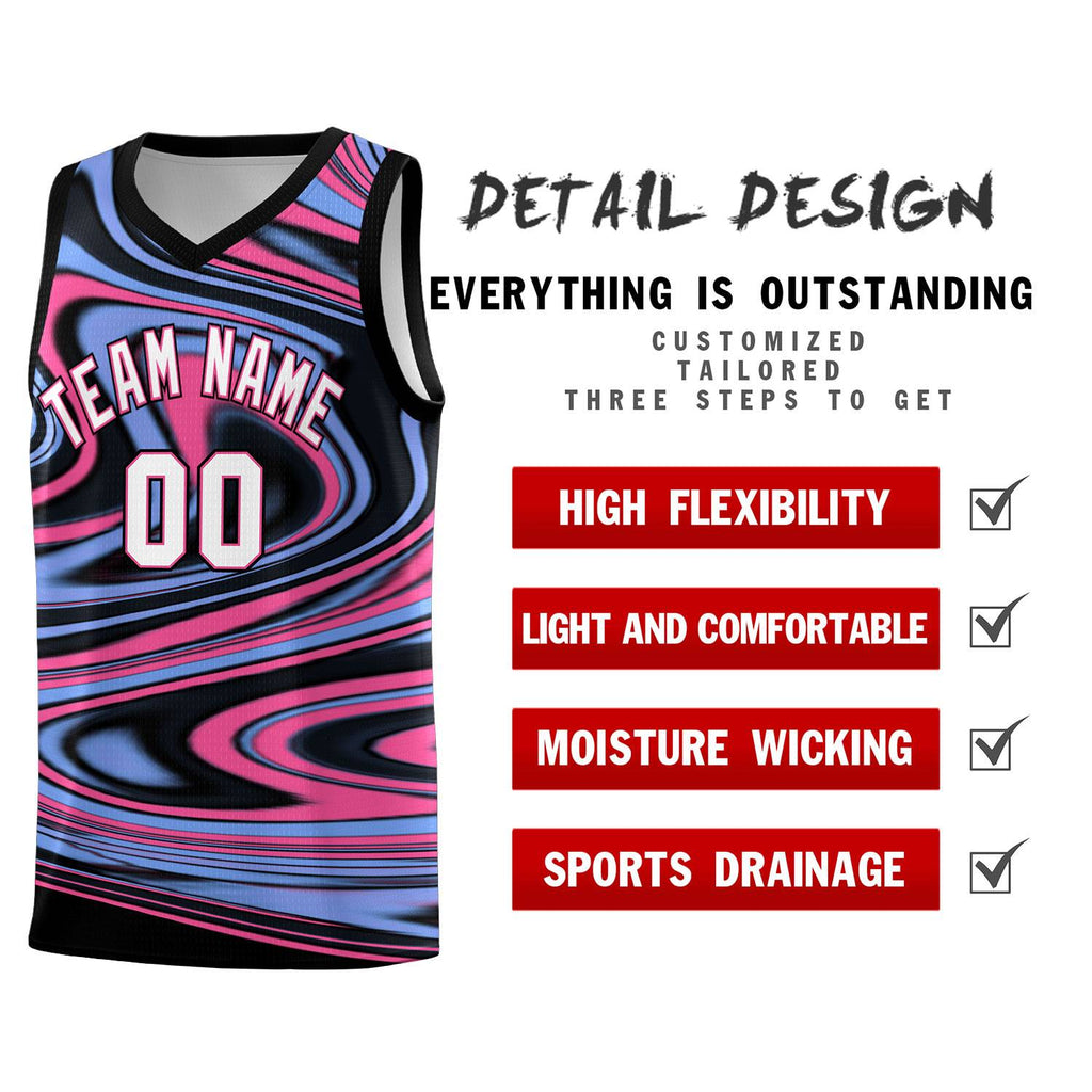 Custom Black Light Blue Graffiti Pattern Fluids Style Sports Uniform Basketball Jersey Sets