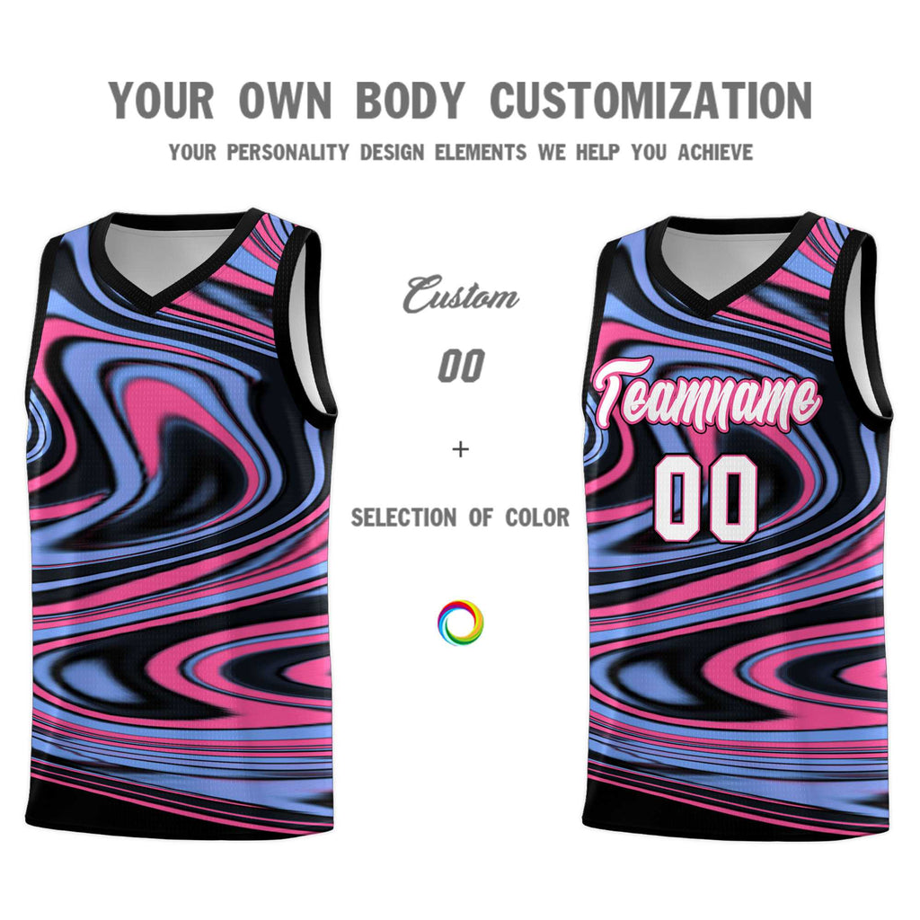 Custom Black Light Blue Graffiti Pattern Fluids Style Sports Uniform Basketball Jersey Sets