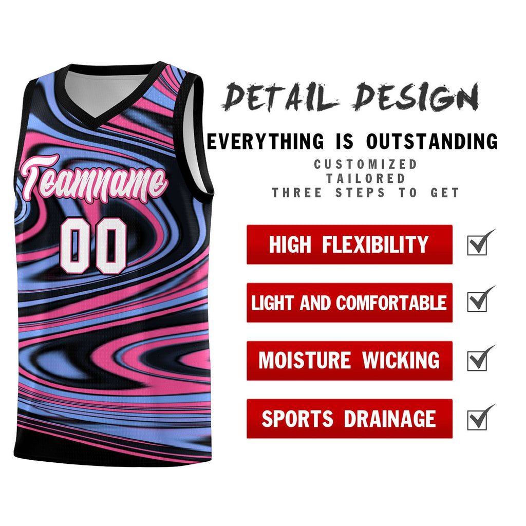 Custom Black Light Blue Graffiti Pattern Fluids Style Sports Uniform Basketball Jersey Sets