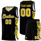 Custom Black Gold-White Graffiti Pattern Side Curve Pattern Sports Uniform Basketball Jersey Sets