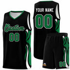 Custom Black Kelly Green-White Graffiti Pattern Side Curve Pattern Sports Uniform Basketball Jersey Sets