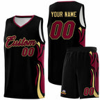 Custom Black Crimson-Khaki Graffiti Pattern Side Curve Pattern Sports Uniform Basketball Jersey Sets