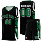 Custom Black Kelly Green-White Graffiti Pattern Side Curve Pattern Sports Uniform Basketball Jersey Sets