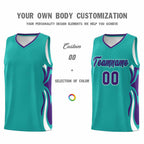 Custom Aqua Purple-White Graffiti Pattern Side Curve Pattern Sports Uniform Basketball Jersey Sets
