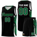Custom Black Kelly Green-White Graffiti Pattern Side Curve Pattern Sports Uniform Basketball Jersey Sets