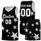 Custom Black Gray Graffiti Pattern Star Print Basketball Jersey Sets