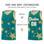 Custom Aqua Old Gold Graffiti Pattern Star Print Basketball Jersey Sets