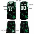 Custom Black Kelly Green Graffiti Pattern Star Print Basketball Jersey Sets