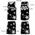 Custom Black Gray Graffiti Pattern Star Print Basketball Jersey Sets