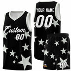 Custom Black Gray Graffiti Pattern Star Print Basketball Jersey Sets