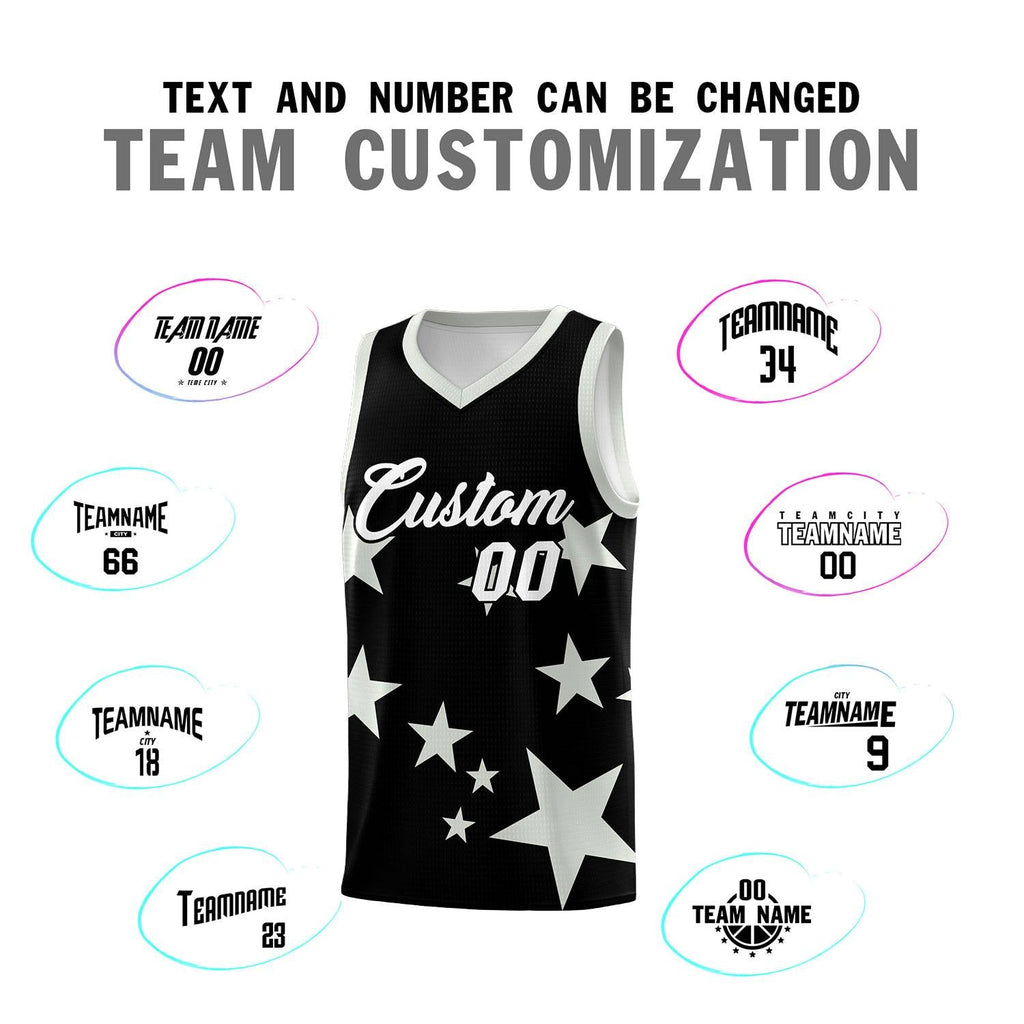 Custom Black Gray Graffiti Pattern Star Print Basketball Jersey Sets
