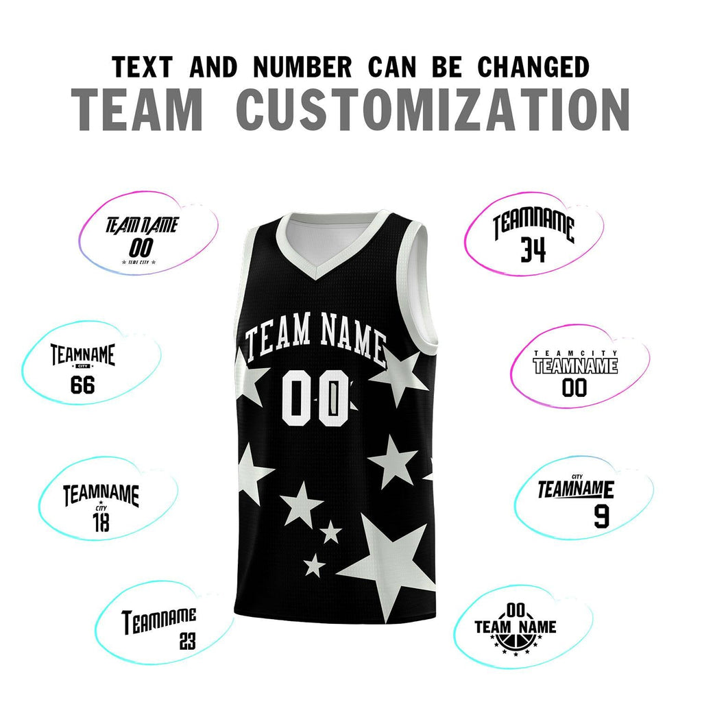Custom Black Gray Graffiti Pattern Star Print Basketball Jersey Sets