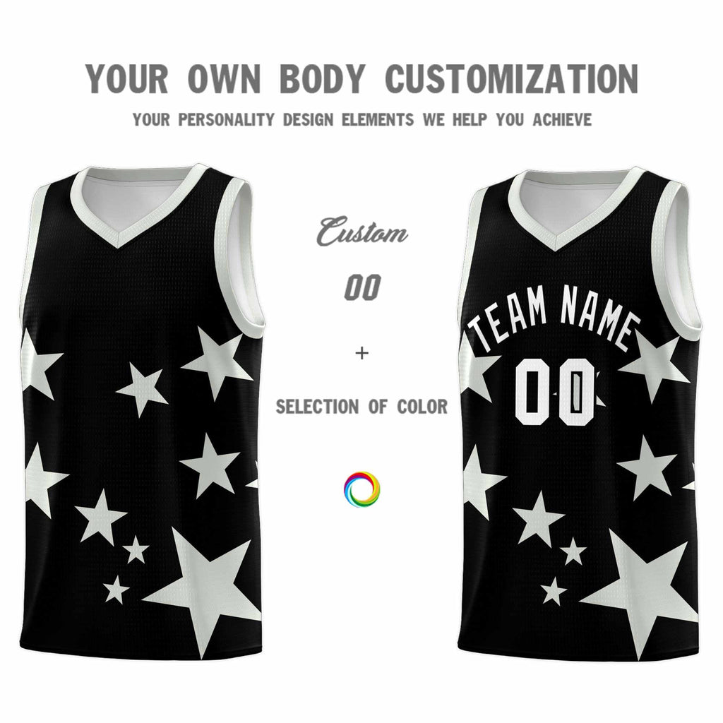 Custom Black Gray Graffiti Pattern Star Print Basketball Jersey Sets