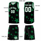 Custom Black Kelly Green Graffiti Pattern Star Print Basketball Jersey Sets