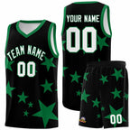 Custom Black Kelly Green Graffiti Pattern Star Print Basketball Jersey Sets