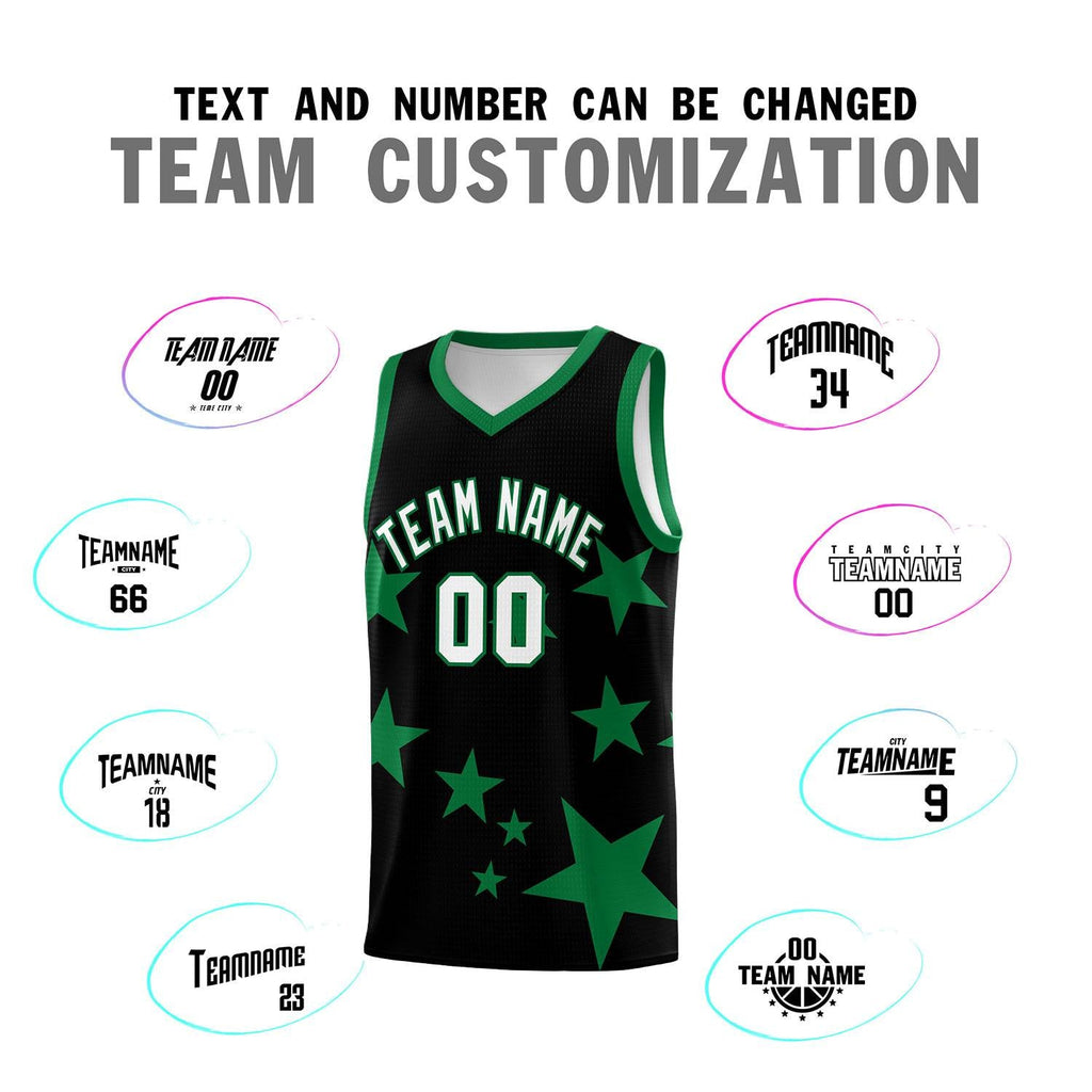 Custom Black Kelly Green Graffiti Pattern Star Print Basketball Jersey Sets