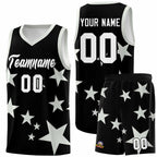 Custom Black Gray Graffiti Pattern Star Print Basketball Jersey Sets