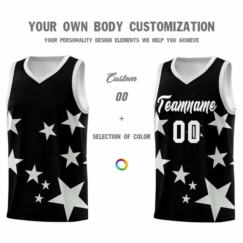 Custom Black Gray Graffiti Pattern Star Print Basketball Jersey Sets