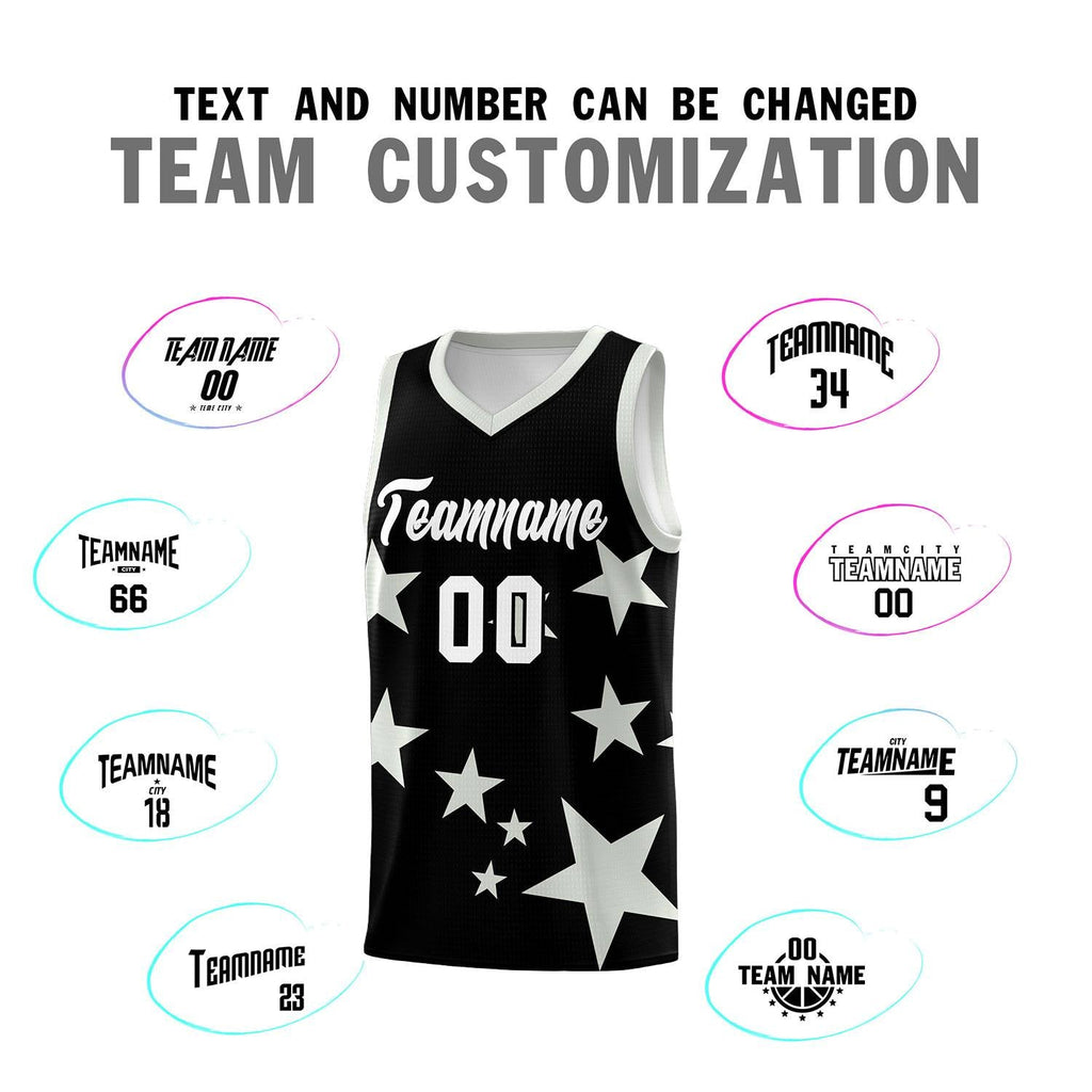 Custom Black Gray Graffiti Pattern Star Print Basketball Jersey Sets