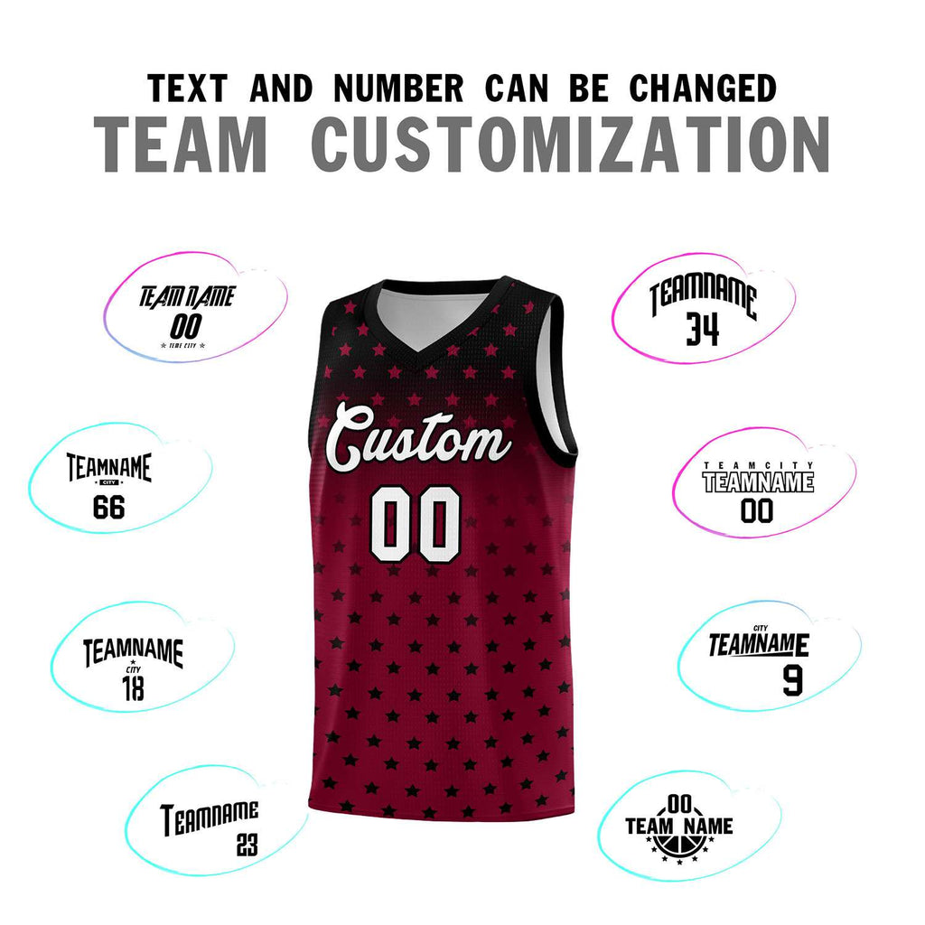 Custom Black Crimson Gradient Start Pattern Basketball Jersey Sets