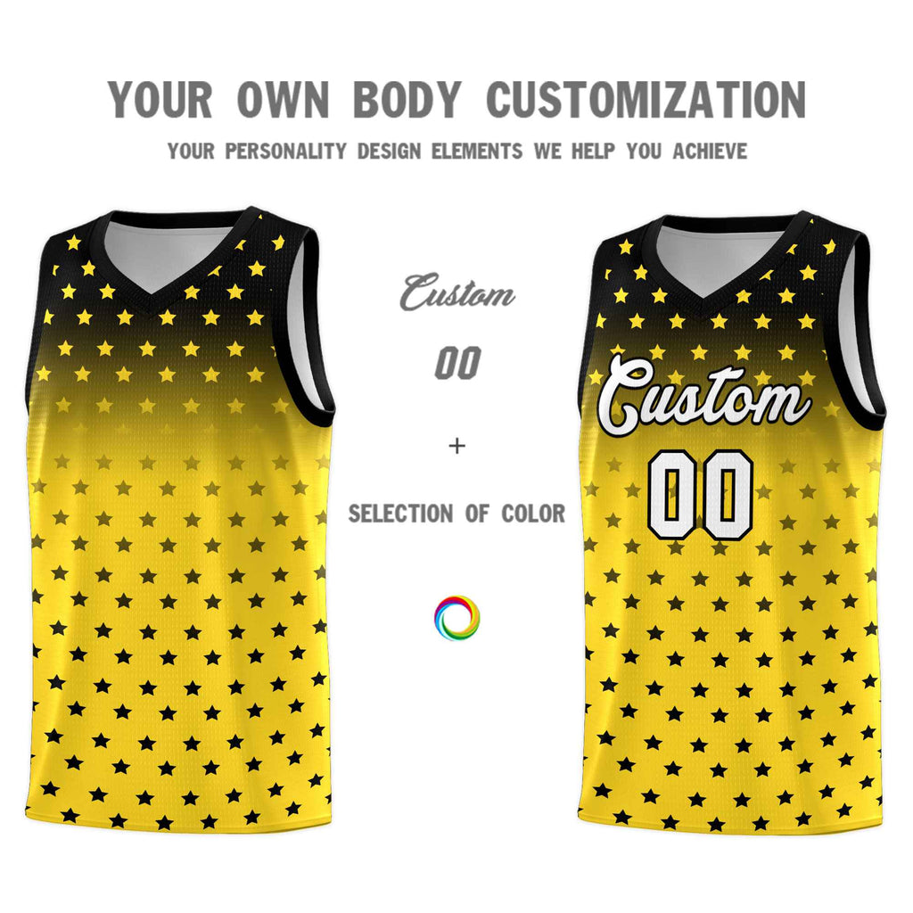 Custom Black Gold Gradient Start Pattern Basketball Jersey Sets
