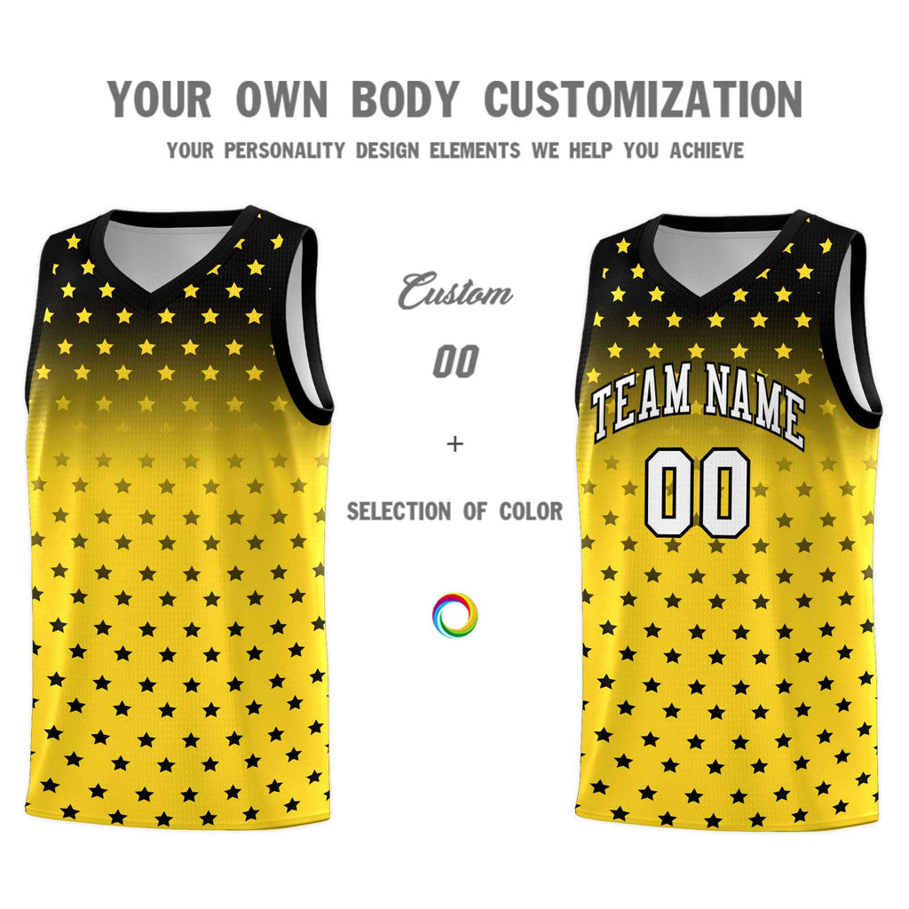 Custom Black Gold Gradient Start Pattern Basketball Jersey Sets