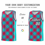 Custom Aqua Red-White Grid Basketball Kits For Team