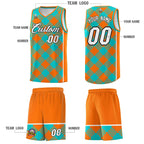 Custom Aqua Orange-White Grid Basketball Kits For Team