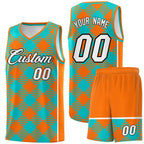 Custom Aqua Orange-White Grid Basketball Kits For Team