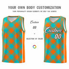 Custom Aqua Orange-White Grid Basketball Kits For Team